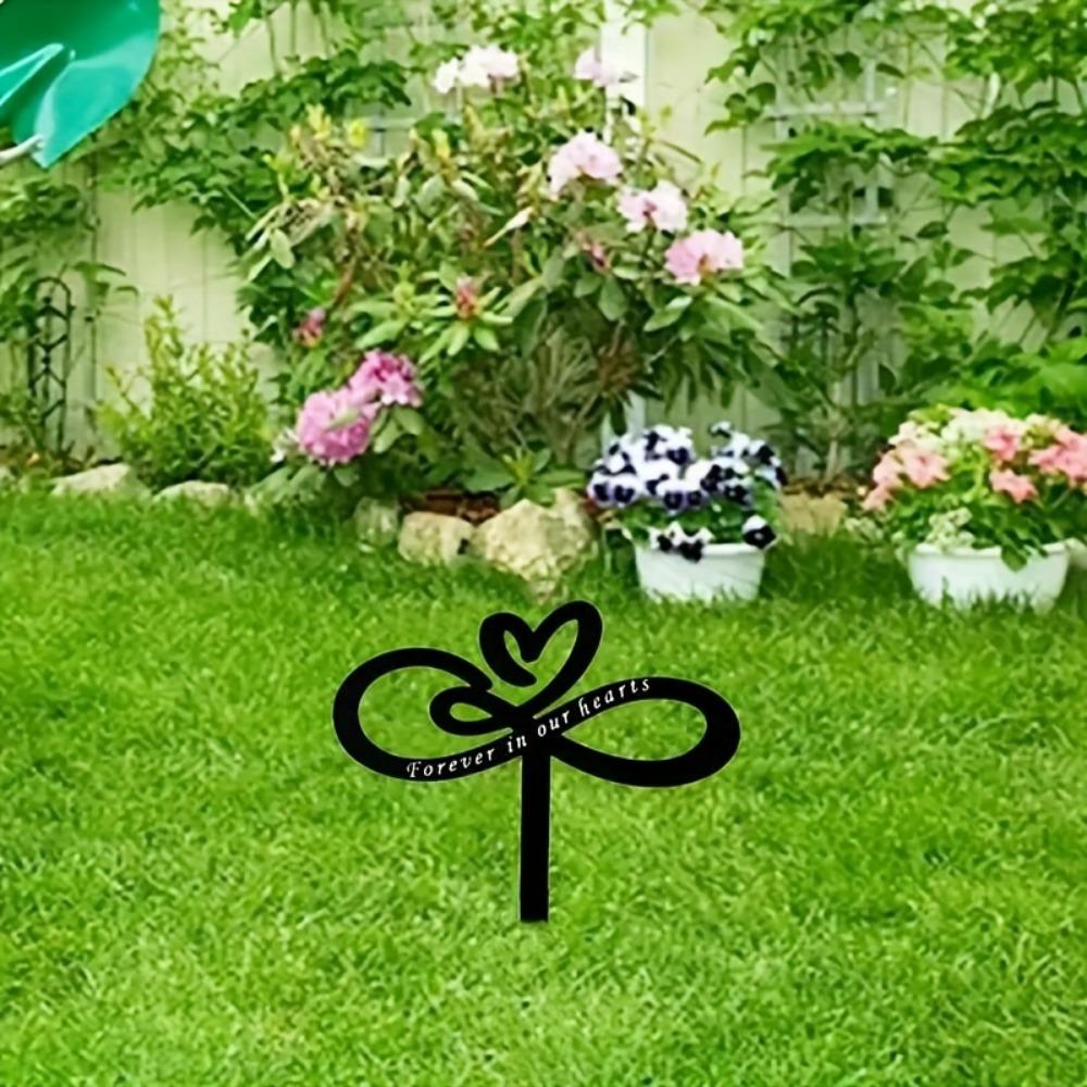 1pc Metal Inlay Memorial Garden Stake, "Forever In Our Hearts" Gravestone Tribute, Outdoor Yard Tribute Iron Grave Marker