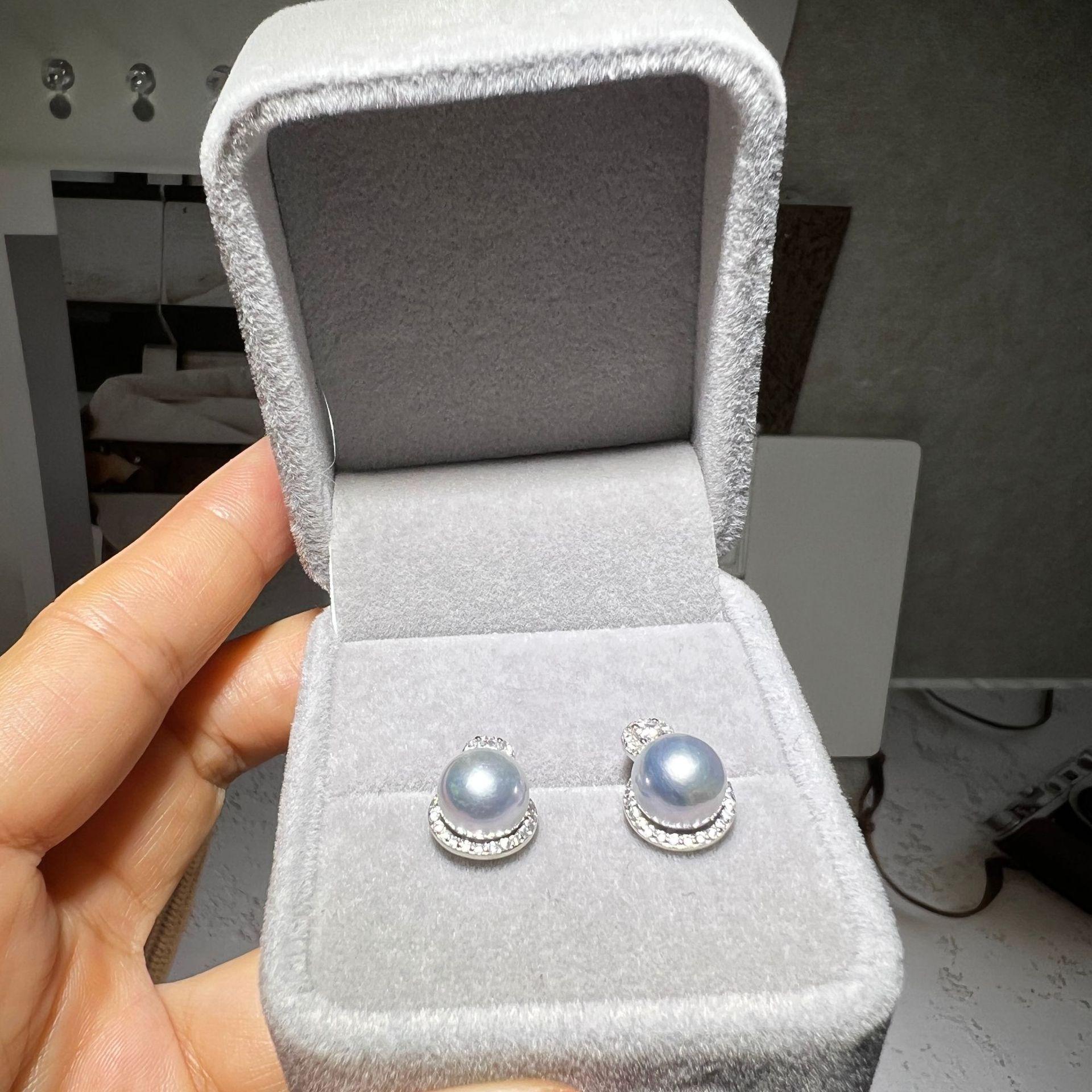 

Серьги True Domoto с японским морским жемчугом 8-9 мм, модные легкие роскошные сенсорные украшения для ушей высокого уровня, изысканная ретро-подруга серебряный серый