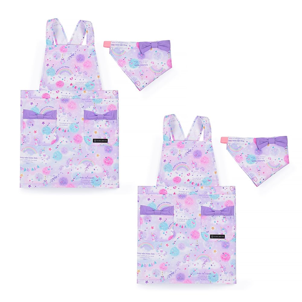 COLORFUL CANDY STYLE Back Cross Apron Unicorn Set of Cute Kids Apron and Triangle Scarf Kids Apron for Toddlers and Elementary School Cute and