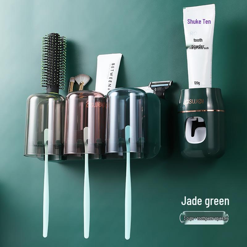 Wall-Mounted No-Punch Toothbrush & Rinsing Cup Set
