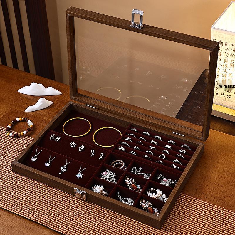 Walnut Wood Large Jewelry Box - Anti-Oxidation Storage for Rings, Earrings, Necklaces, and Bracelets