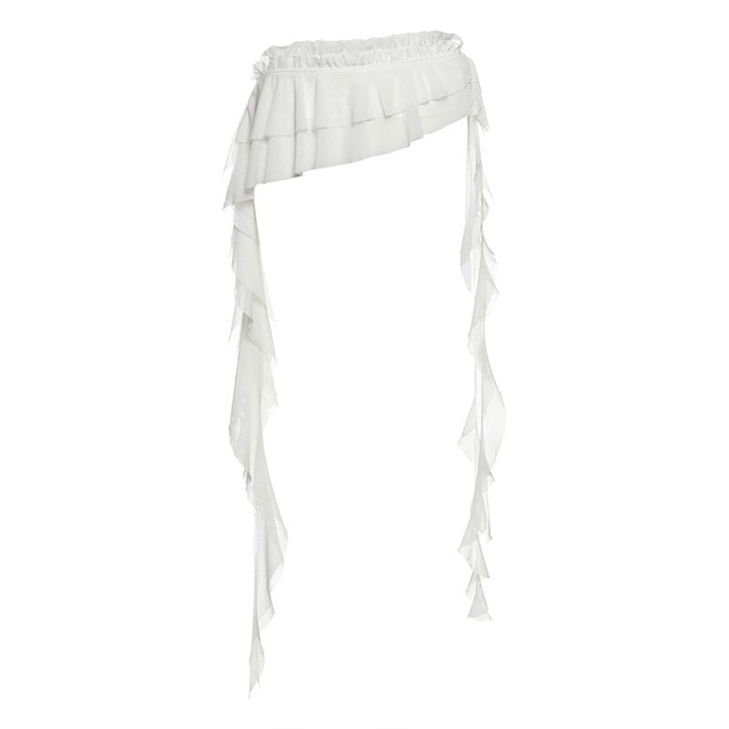 

Cross-Border European and American Women clothes Independent Station Summer New Solid Street Fashion High Waist Casual Irregular Ribbon Waist Seal White One size