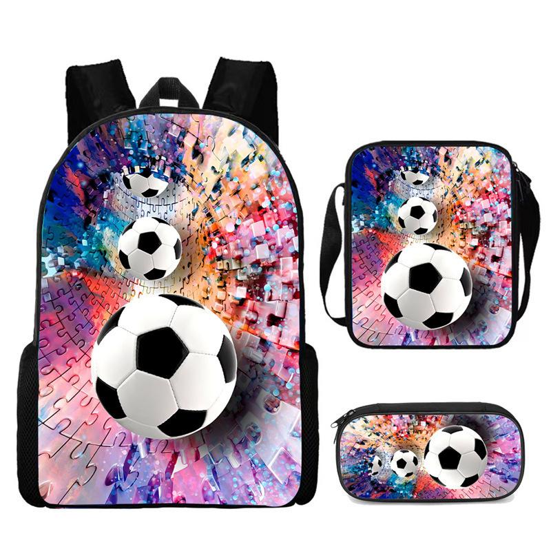 School Season Three-Piece Set School Bag Pencil Bag Lunch Bag Street Tide Basketball Football Picture Backpack Set