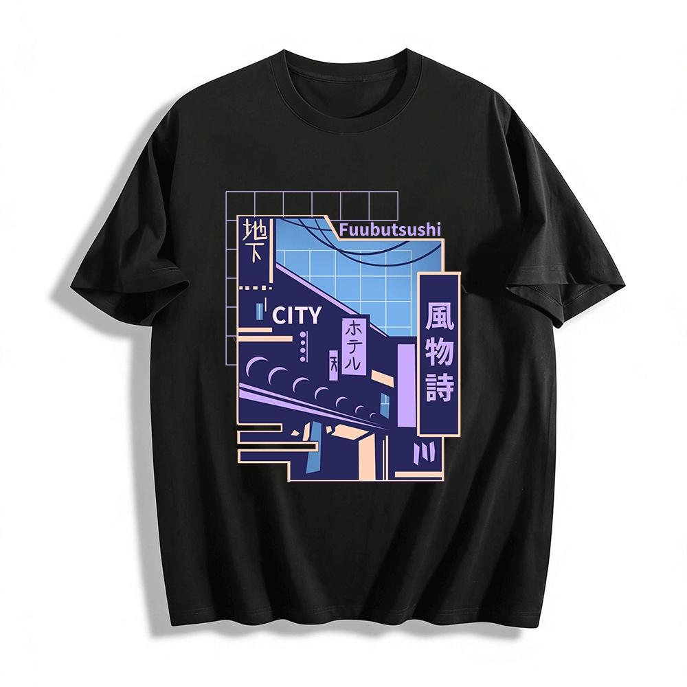 Japanese Underground City Fuubutsushi Print T-Shirt Pure cotton T-shirt XXS