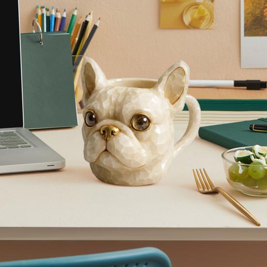 French Bulldog Mug 300ml Cute Resin Coffee Cup 3D Bulldog Design Tea Milk Cup Novelty Drinkware for Tea Cocoa Juice