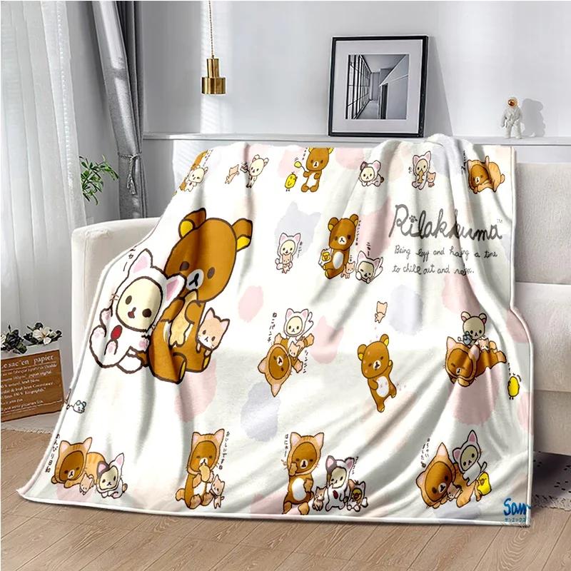Cartoon Rilakkuma Anime Girls Throws Blanket for Baby Hiking Picnic Bed Super Soft Cute Kawaii Flannel Blanket Birthday Gift