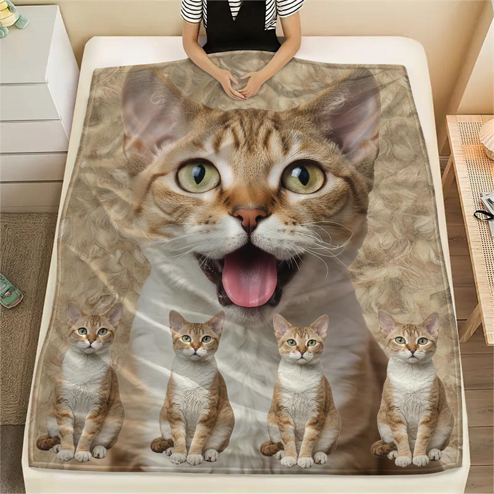 1Pc Cute Yellow Cat Print Flannel Blanket, High quality Comfortable for All Seasons, Home Decor, Warmth and Comfort, Perfect for Gifts