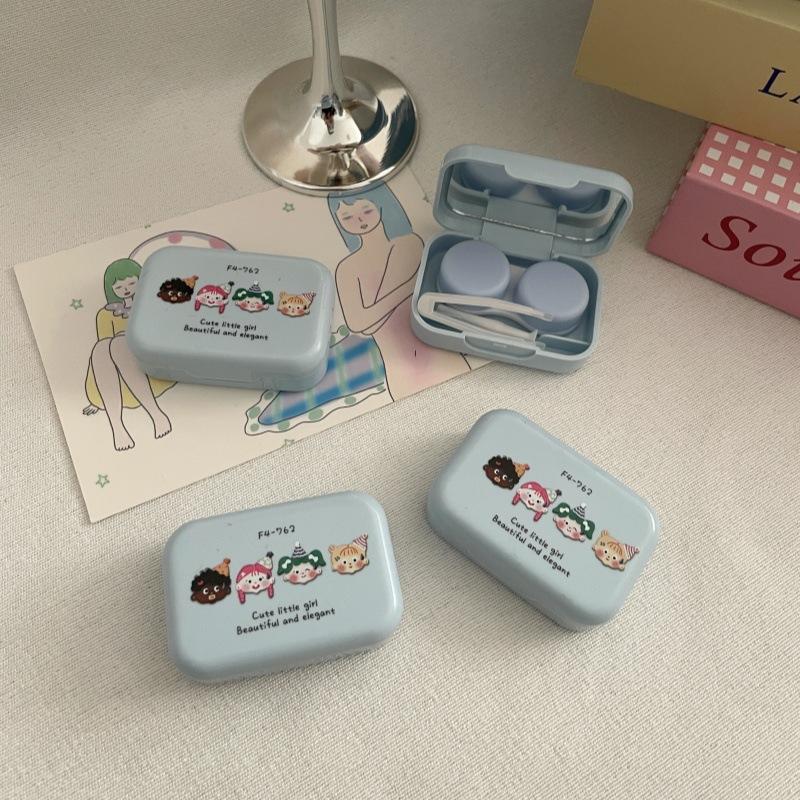 Macaron kolorowe etui na soczewki kontaktowe dziewczyna czarne fioletowe etui na soczewki kontaktowe z silikonową pęsetą mini kieszonkowe pudełko