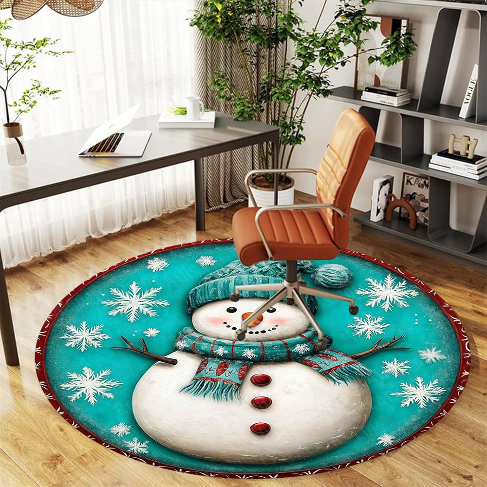 1PC snowman snowflake Office Round Area Rug, Under Office Chairs Bedroom Living Room Home Decor,Carpet for Office, -1110181
