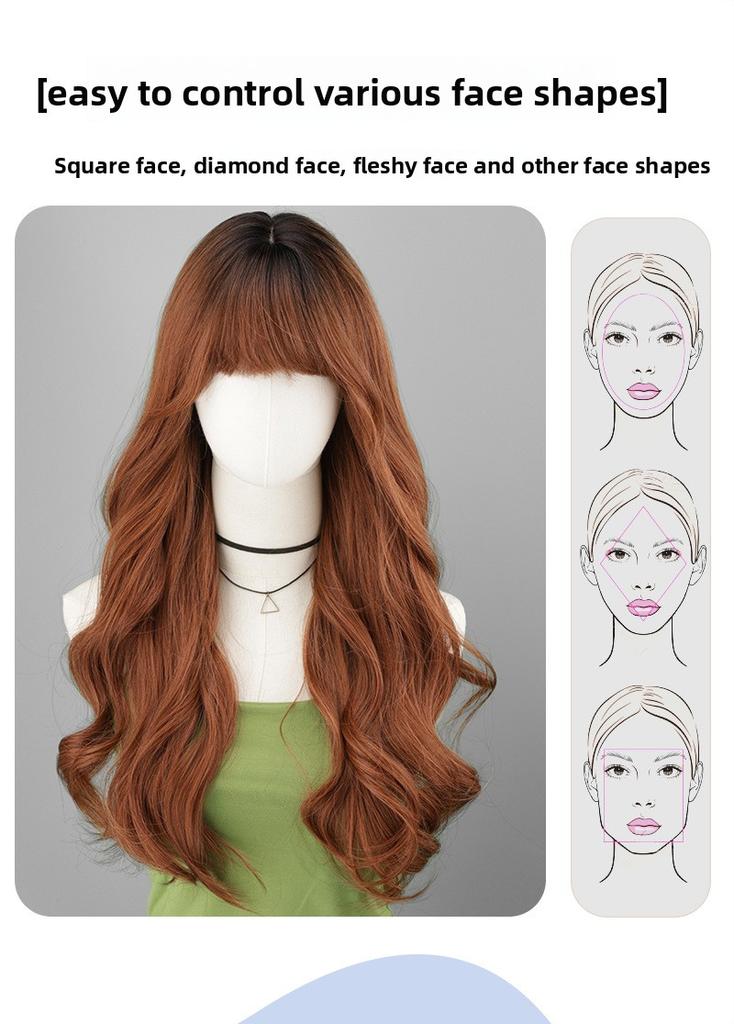 New High-temperature Wire Machine-made Wig Full-head Womens Air Bangs Long Curly Hair Water-wave Curls Internet-celebrity