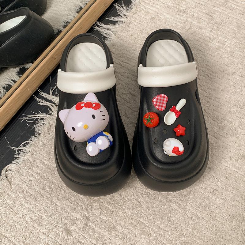 White Cartoon Cute Non-slip Thick-soled Hole Shoes Summer Wear with Skirt Soft-soled Cool Slippers