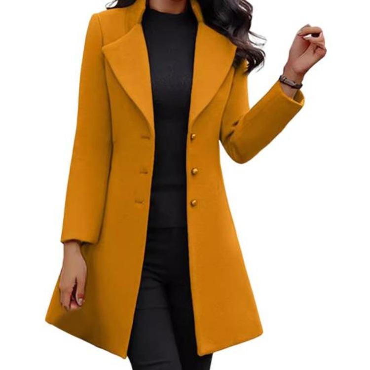 Women Woolen Turn Down Collar Solid Color Single Breasted Slim Fit Thermal Long Sleeve Jacket Coat for Women Commuting Dating Spring
