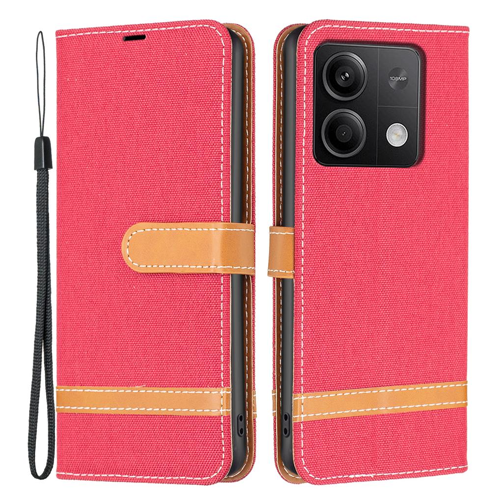 For Xiaomi Redmi Note 13 5G Leather Phone Case Wallet Cover Jeans Cloth Splicing