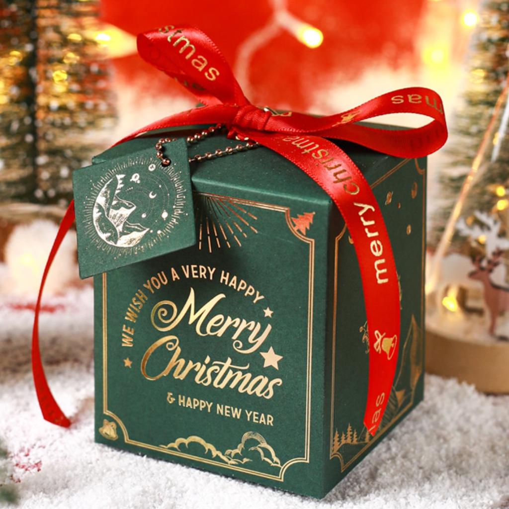 Christmas Apple Box Square Red Green Blue Xmas Eve Gift Packaging Box Dessert Fruit Candy Box for Home New Year Party Supplies