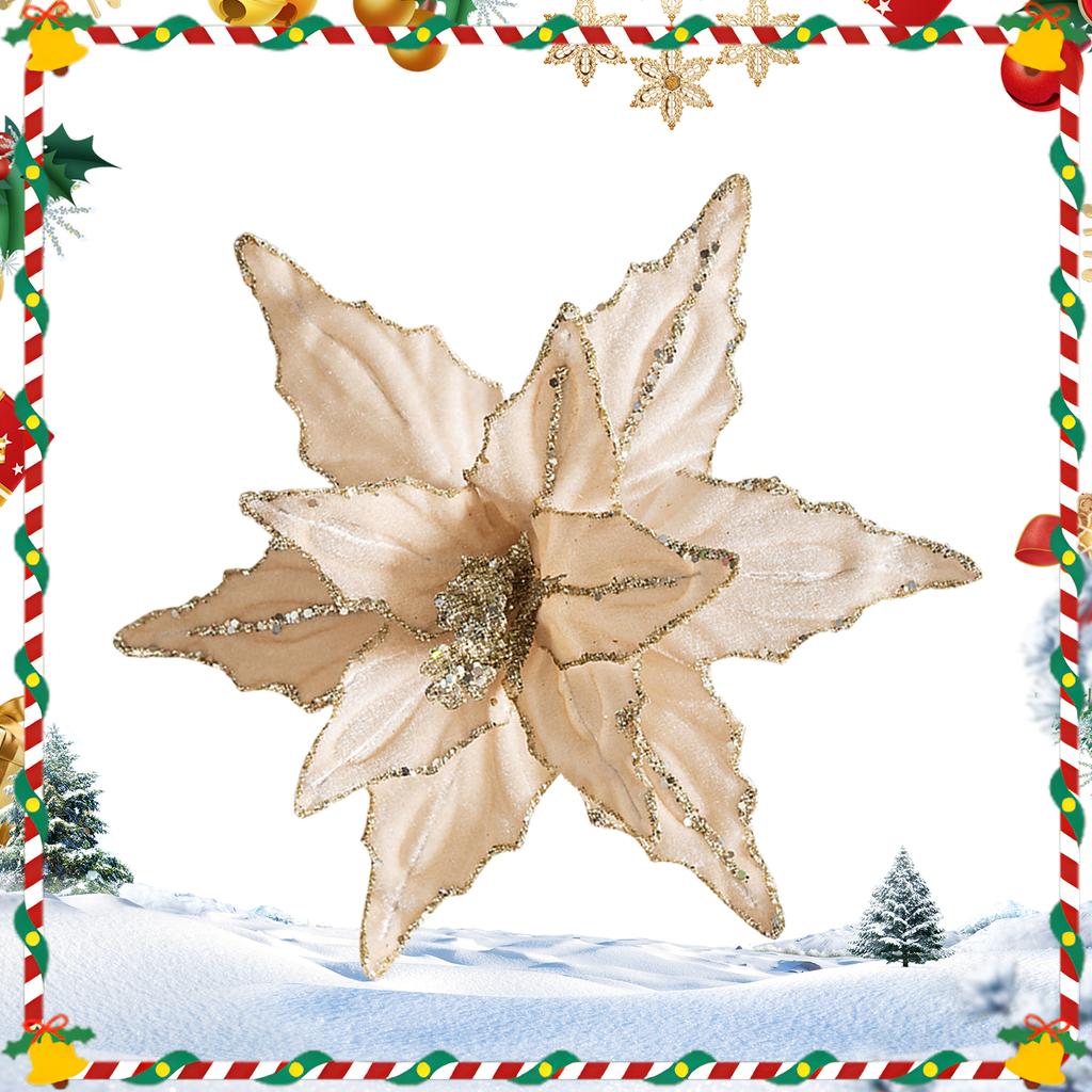 Velvet Cloth Glitter Christmas Flower Red Gold Glitter Fleece Simulation Flower Flower Hanging Ornament Flower Hanging Ornaments