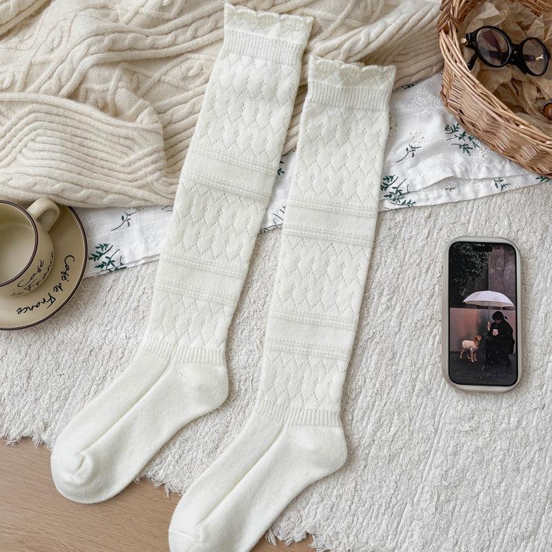 Female Autumn and Winter Warm Retro Hollow Wool Calf Pile Socks