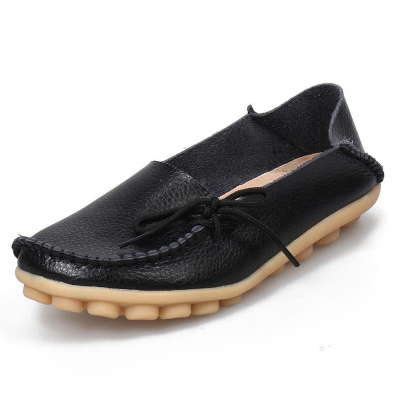 Women Flats Genuine Leather Fashion Walking Women Shoe Moccasins Ballet Flats Oxford Nurse Shoes Black Plus Size Ladies Shoes