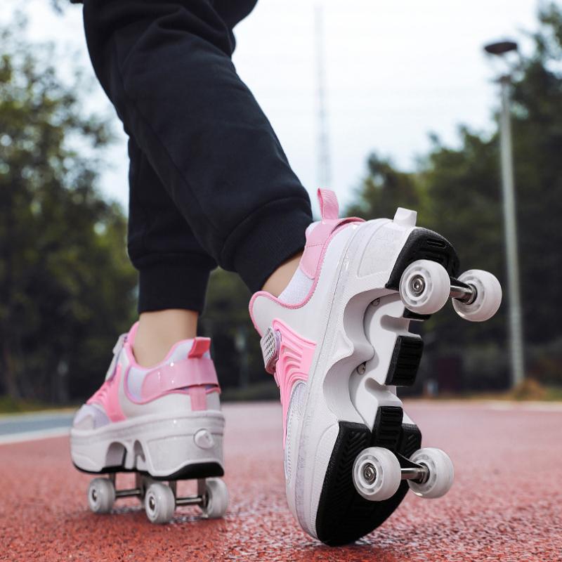 New Children's Sports Skates Deformation Shoes 4 Four-wheel Skates, Adult Runaway Shoes Student Deformation Wheel