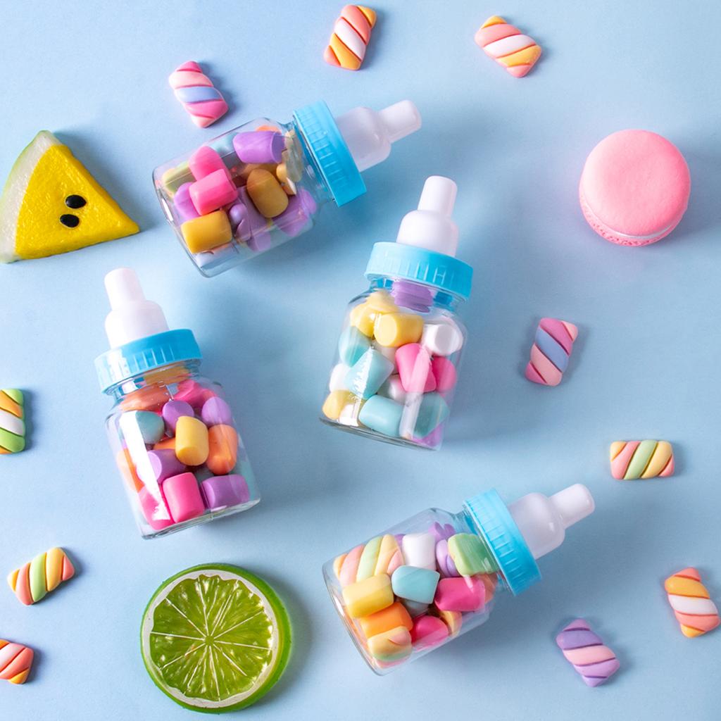 12Pcs Baby Bottle Blue Pink White Plastic Candy Bottle Baby Shower Gift Box Decorations Boys Girls Gender Reveal Party Favors