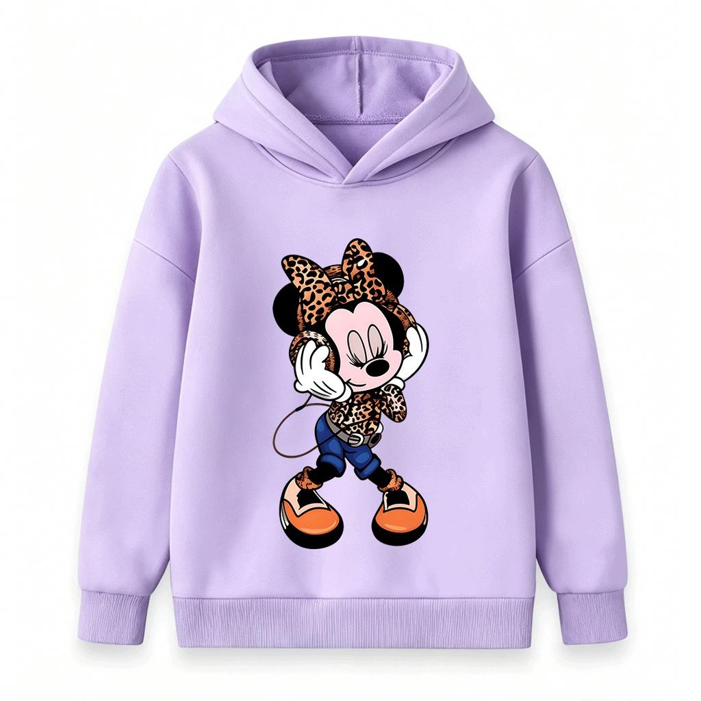 Kids Boys Girls Pullover Hoodie, Trendy Leopard Print Mouse Cartoon Pattern Casual Long Sleeve Hooded Sweatshirt, Soft Warm Streetwear Tops Daily Wear