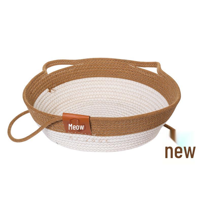 Rattan Cat Bed - All-Season Cattail Nest, Winter Warmth, Scratching Board, and Dog Bed for Pets