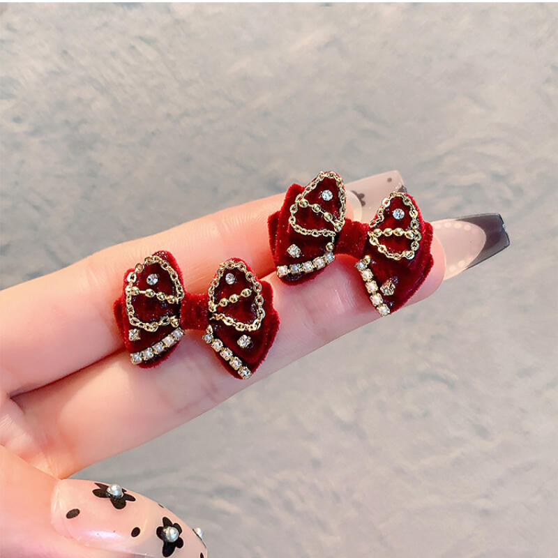 2026 Red Vintage Velvet Bowknot Earrings for Women Girls Trendy Exquisit Pearl Cystal Stud Earrings Holiday Jewelry Accessories