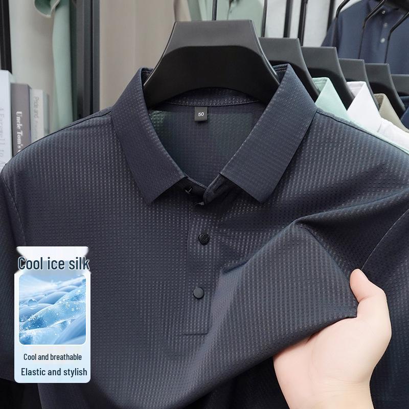 

Summer 2026 Men s High-End Ice Silk Short Sleeve Lapel T-Shirt XXL