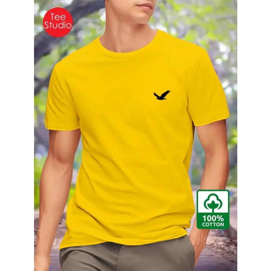 

Мужская базовая футболка с коротким рукавом из 100% хлопка с принтом птицы - Стандартная посадка, Круглый вырез, Обычная длина 3XL жёлтый