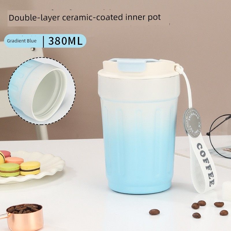 New Ceramic Inner Coffee Cup, Portable Large-Capacity Thermos Cup, Flip-Top Direct Drinking Cup, Portable Car Cup