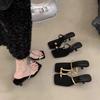 Fashion trend sense soft sole not tired feet square head thin heel high heels set toe cool slippers