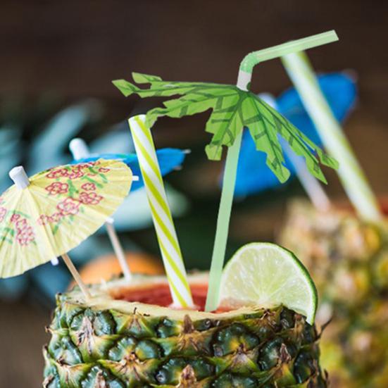 20Pcs Party Straws Hawaiian Style with Umbrella Coconut Palm Design Disposable Party Straws Perfect