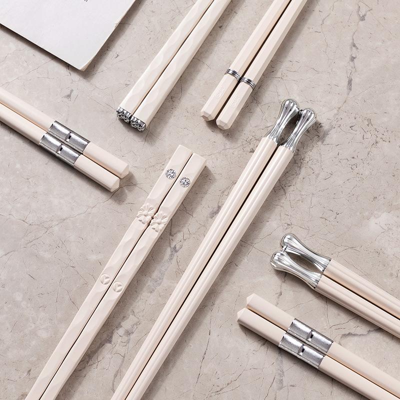 5/10Pairs White Gold Chopsticks Set Healthy Korean Sushi Sticks Chopsticks Reusable Non-Slip Chopsticks For Party Hotel Restaura