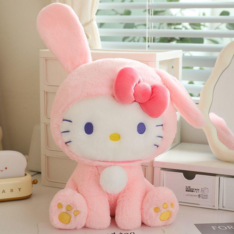 Official Sanrio Hello Kitty Bunny Costume Plush Animals Toy Kawaii Squishy Stuffed Doll With Bow For Girls Fans Birthday Gift