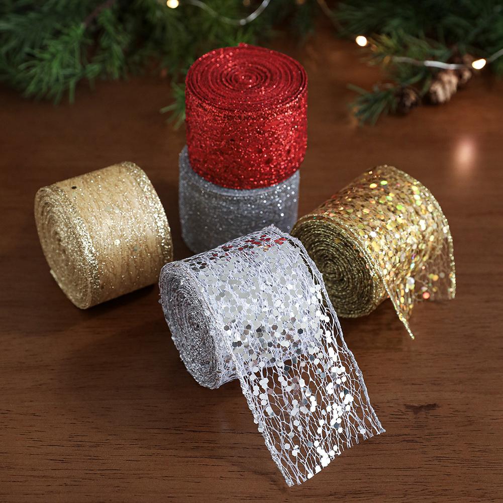 Decorative Mesh Ribbon Featuring Wired Edge Satin Organza and Sparkling Sequins for Holiday Crafts and Displays