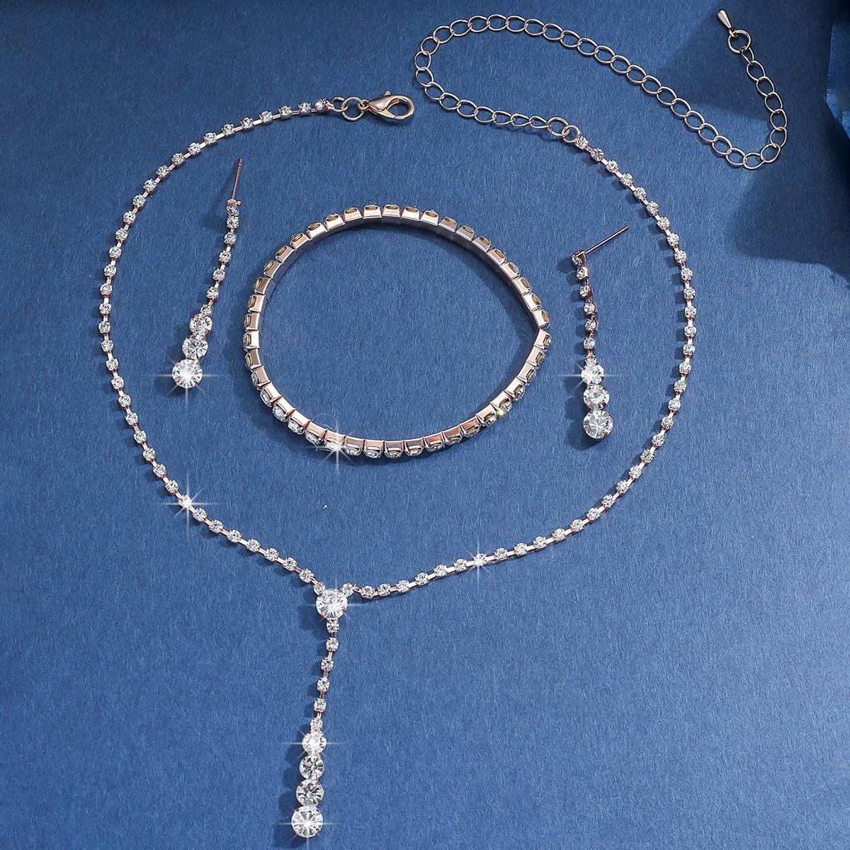 

Высококачественное ожерелье из трех частей, серьги и браслет для женщин розового золота