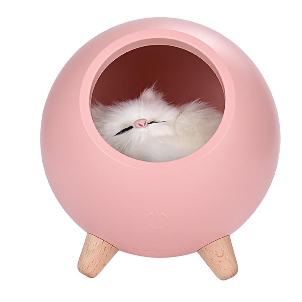 CAWKAY Sleeping Cat Lamp, Interior Light, Bedside Night Lamp with Sleeping Cat Figure, USB Charging, for Home, Bedroom, or Bed (Pink)