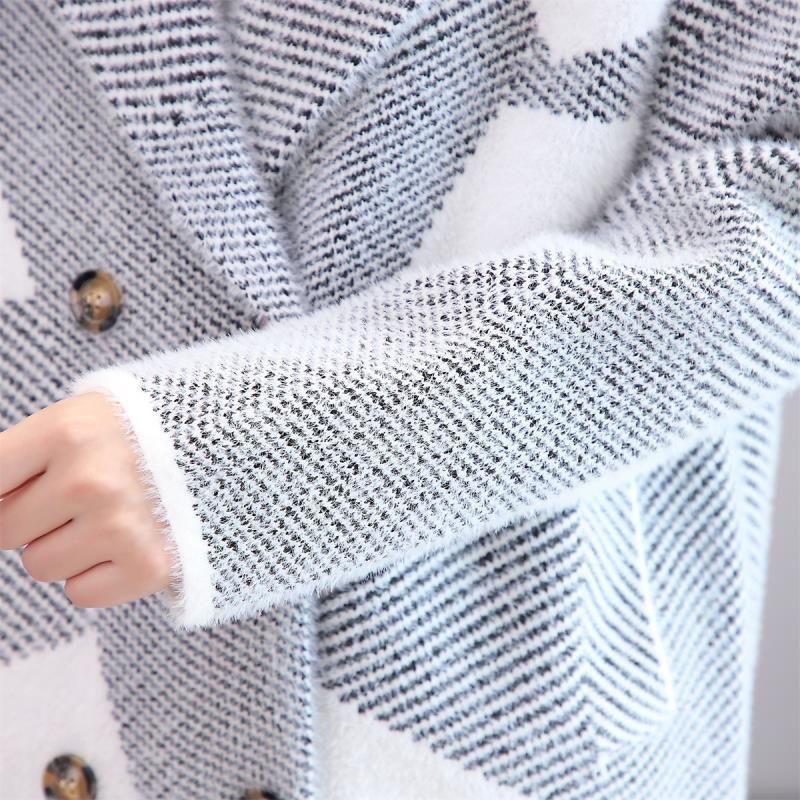 Women's Mink Fleece Coat Thickened Contrasting Faux Mink Fleece Knitted Cardigan Coat Plush Knitted Jacket