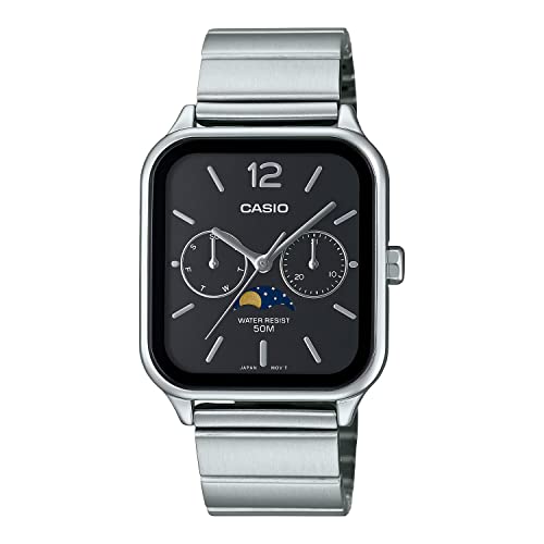 Casio Standard Moon Phase Analog Men's Watch MTP-M305D-1AV, Metal Band, Black