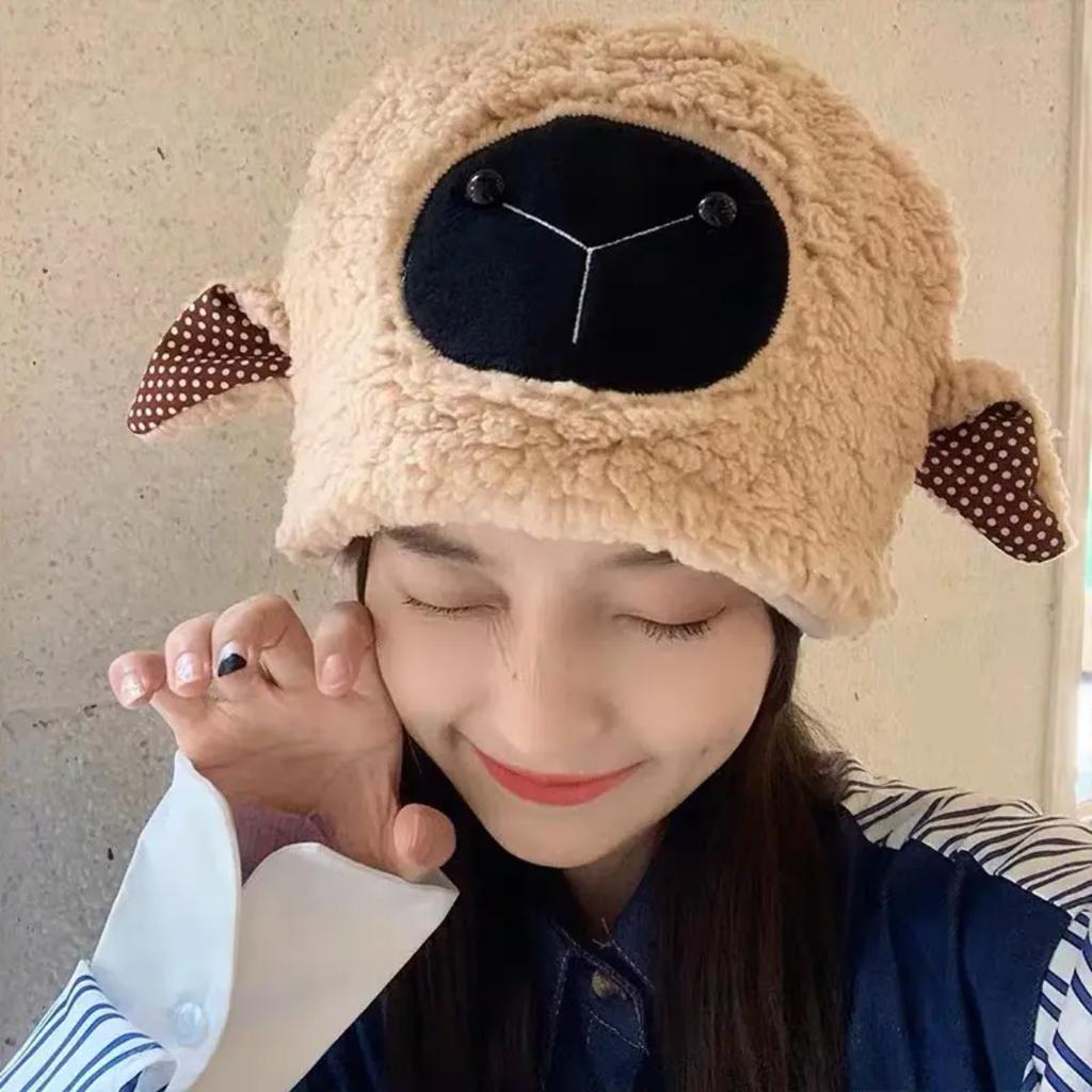 Cute Bear Wool Hat Women's Winter Plush Warm Fluffy Autumn and Winter Big Head Circumference Knitted Hat