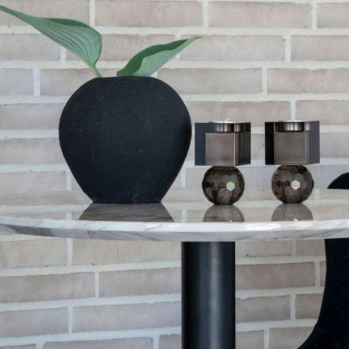 Bologna Coffee Table Ø70 Cm Marble Look, Black Legs, White.