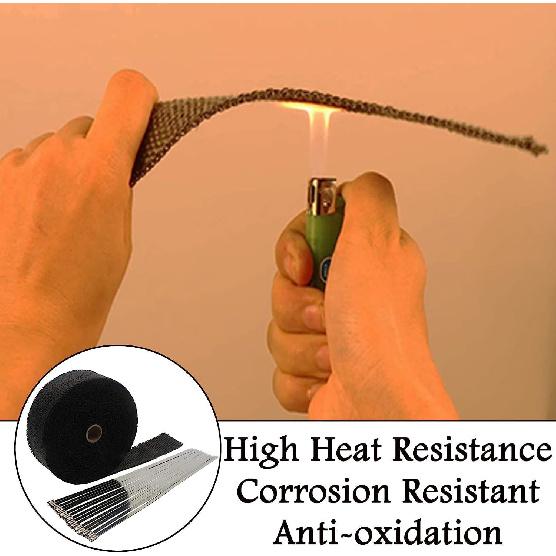 Deecam Exhaust Heat Wrap, 2'' X 16.5' Black Fiberglass Heat Resistant Exhaust Wrap Roll For Motorcycle, Car Exhaust Pipe Heat Ulation Muffler Tape