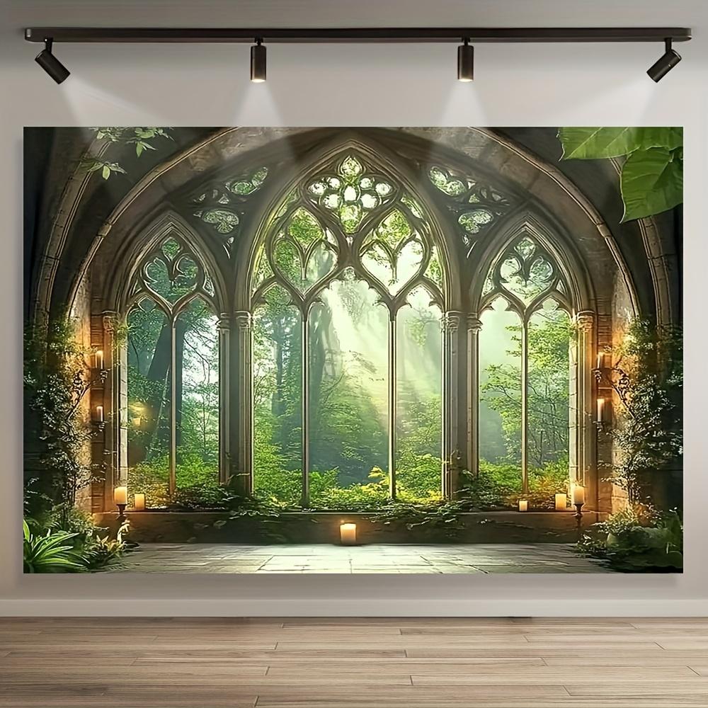 1 piece of gothic forest, gothic cathedral window, polyester fiber photograph background, decorative banner