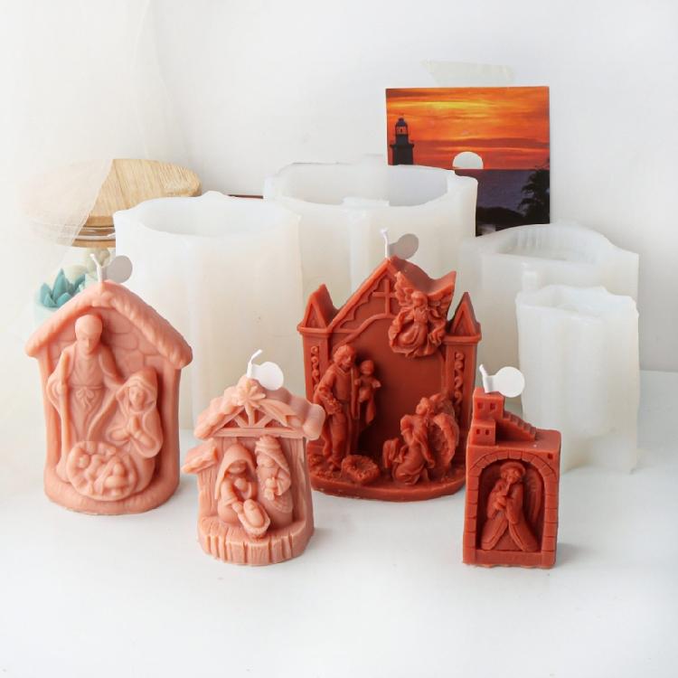 Jesuses Family Candle Molds Casting Molds Silicone Mould for Table Decorations