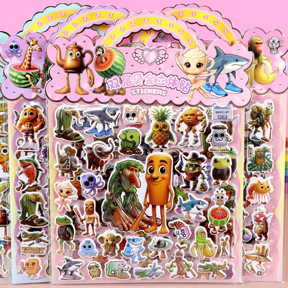 Italian Brainrot Animals Bubble Stickers 3D for Kids DIY Phone Laptop Tung Tung Sahur Cartoon Cute Puffy Stickers Toys Gifts