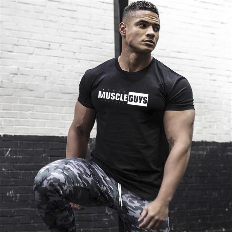 Gym Fitness Muscle Breathable Clothing Summer Cotton Short Sleeve Slim Fit T-shirts Gyms Bodybuilding Mens Casual Sport Shirts