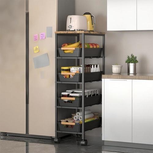 SVOHZAV Sliding Kitchen Cart, 20/25/32cm Wide, with Top, Slim Storage, with Casters, 81cm Tall, for Kitchens, Bathrooms, Laundry, and Condiment Shelve