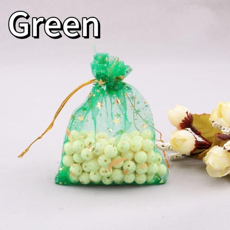 100 шт. Месяц Звезды Органзовые мешочки с кулиской Ювелирные подарочные мешочки Золотая звезда Органзовые подарочные мешочки для Рождества Свадьбы 7x9cm