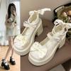 Thick Sole with Skirt Princess Round Head Pearl Small Leather Shoes 2025 Summer New Mary Jane Shoes Thick Heel High Heel Single Shoes