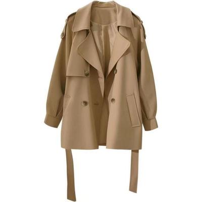 Sobretudo Trench Feminino Petite Cáqui - Primavera/Outono 2025, Tamanho Plus, Caimento Solto/Emagrecedor
