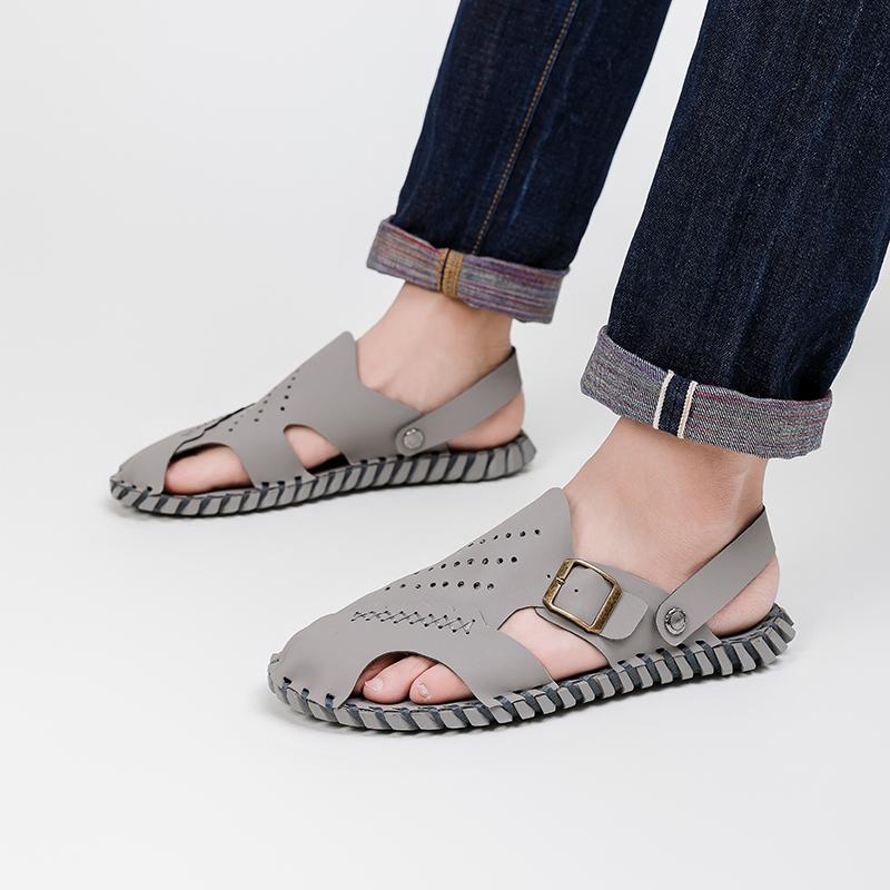 2024 New Mens Sandals Summer Breathable Sandals Men Outdoor Casual Lightweight Beach Sandals Handmade Men Shoes Cattle Leather